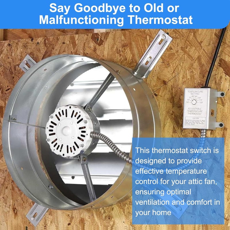 Aibabcue Attic Fan Thermostat Control for Power Attic Ventilators and Exhaust Fans, 120V Adjustable Thermostat Switch Replace 58033 Single Speed Precise Temperature Controller - Image 4